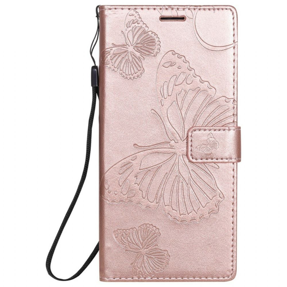 Flip Case voor Samsung Galaxy Note 20 Ultra Met Ketting Reuzenvlinders Met Bandjes