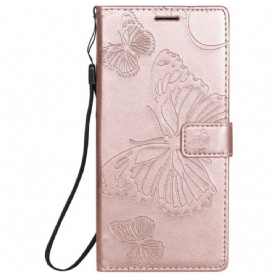 Flip Case voor Samsung Galaxy Note 20 Ultra Met Ketting Reuzenvlinders Met Bandjes