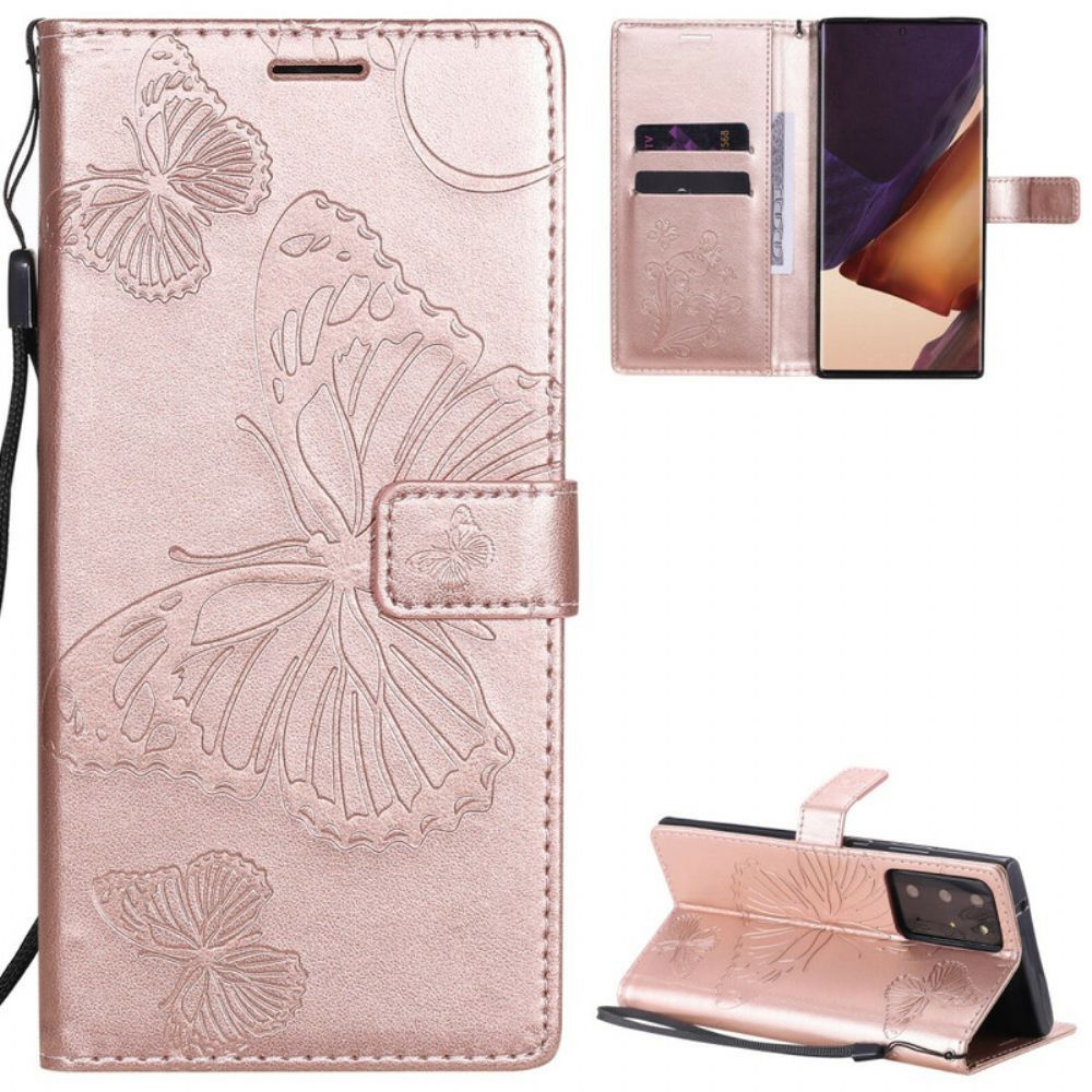 Flip Case voor Samsung Galaxy Note 20 Ultra Met Ketting Reuzenvlinders Met Bandjes