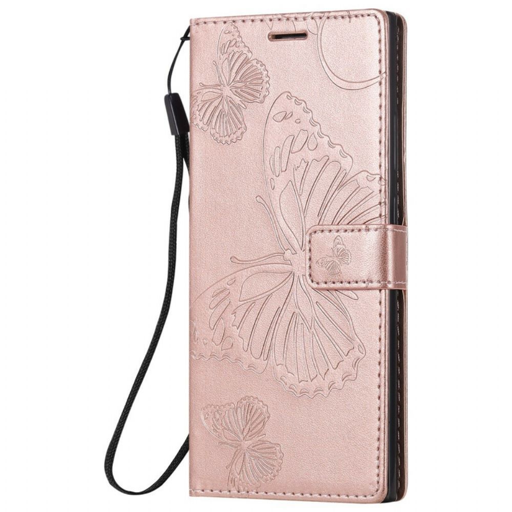 Flip Case voor Samsung Galaxy Note 20 Ultra Met Ketting Reuzenvlinders Met Bandjes