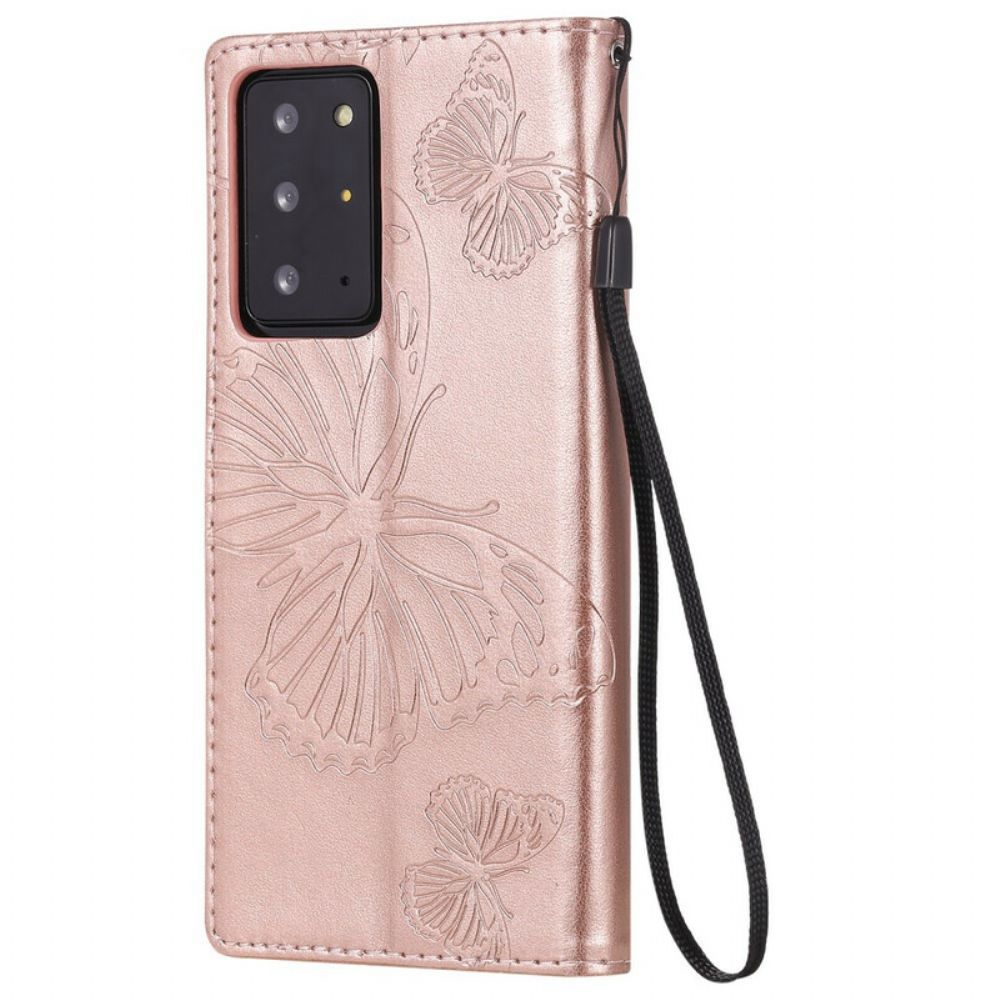 Flip Case voor Samsung Galaxy Note 20 Ultra Met Ketting Reuzenvlinders Met Bandjes