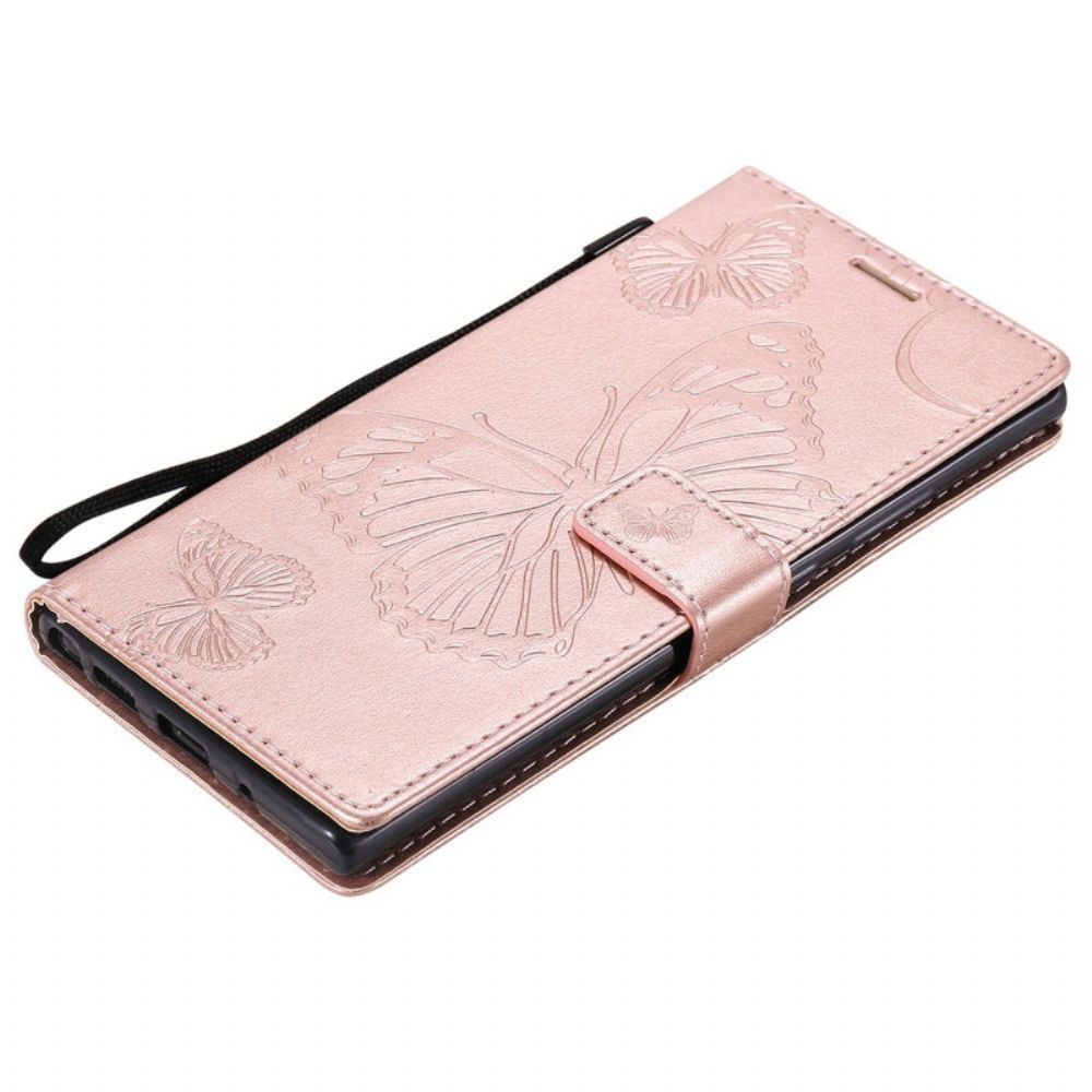 Flip Case voor Samsung Galaxy Note 20 Ultra Met Ketting Reuzenvlinders Met Bandjes