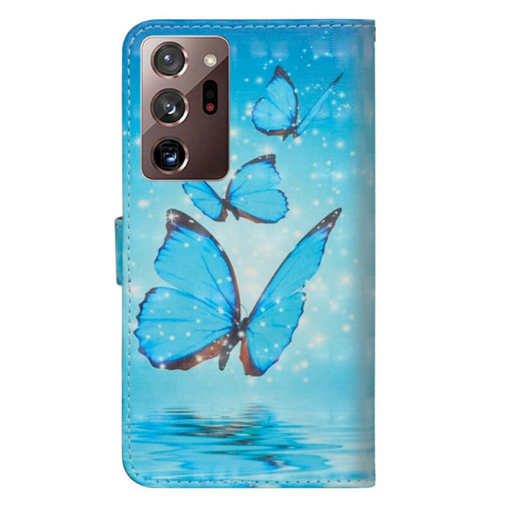 Flip Case voor Samsung Galaxy Note 20 Ultra Vliegende Blauwe Vlinders