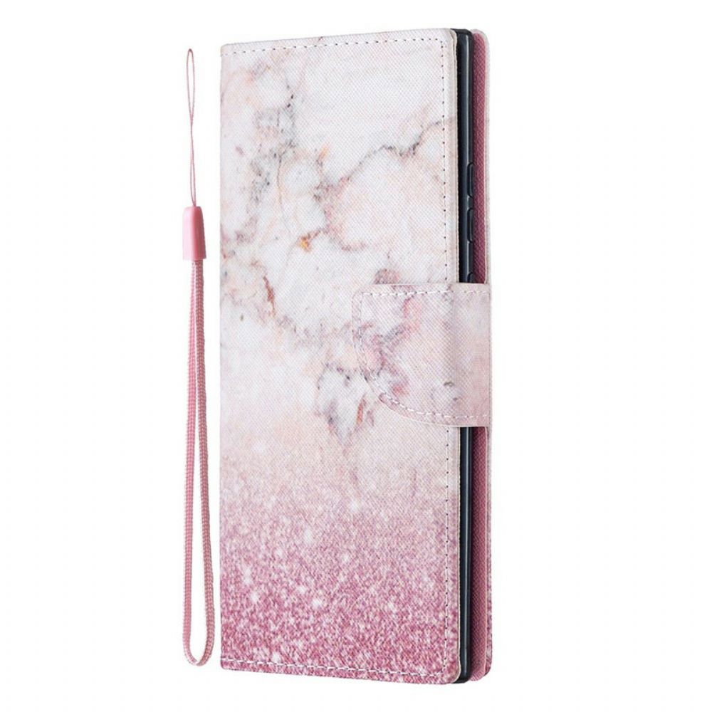 Leren Hoesje voor Samsung Galaxy Note 20 Ultra Met Ketting Roze Marmer Met Verwijderbare Riem