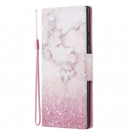 Leren Hoesje voor Samsung Galaxy Note 20 Ultra Met Ketting Roze Marmer Met Verwijderbare Riem