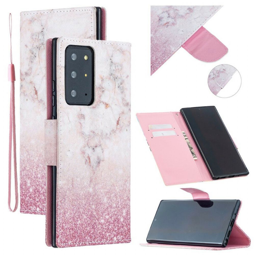 Leren Hoesje voor Samsung Galaxy Note 20 Ultra Met Ketting Roze Marmer Met Verwijderbare Riem