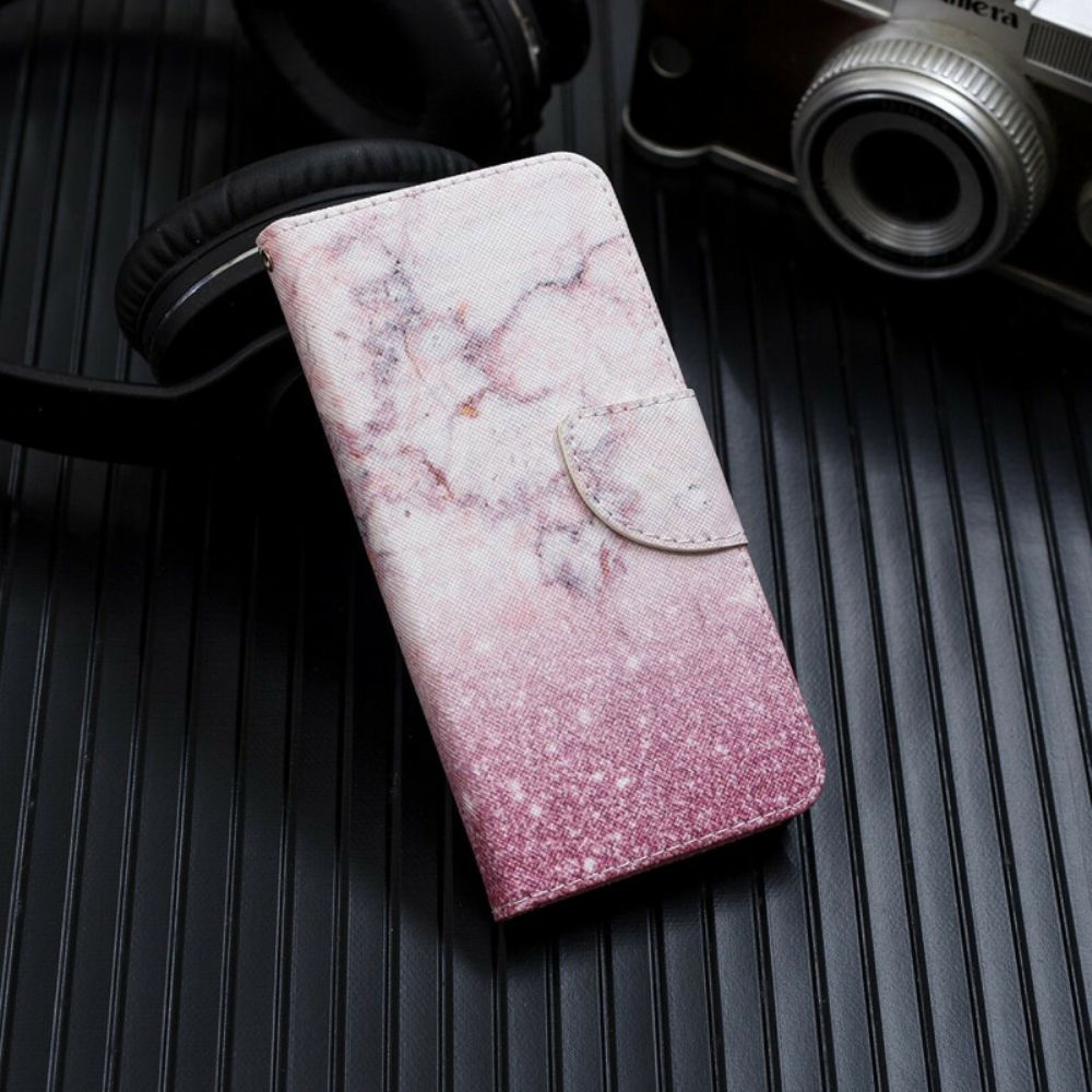 Leren Hoesje voor Samsung Galaxy Note 20 Ultra Met Ketting Roze Marmer Met Verwijderbare Riem