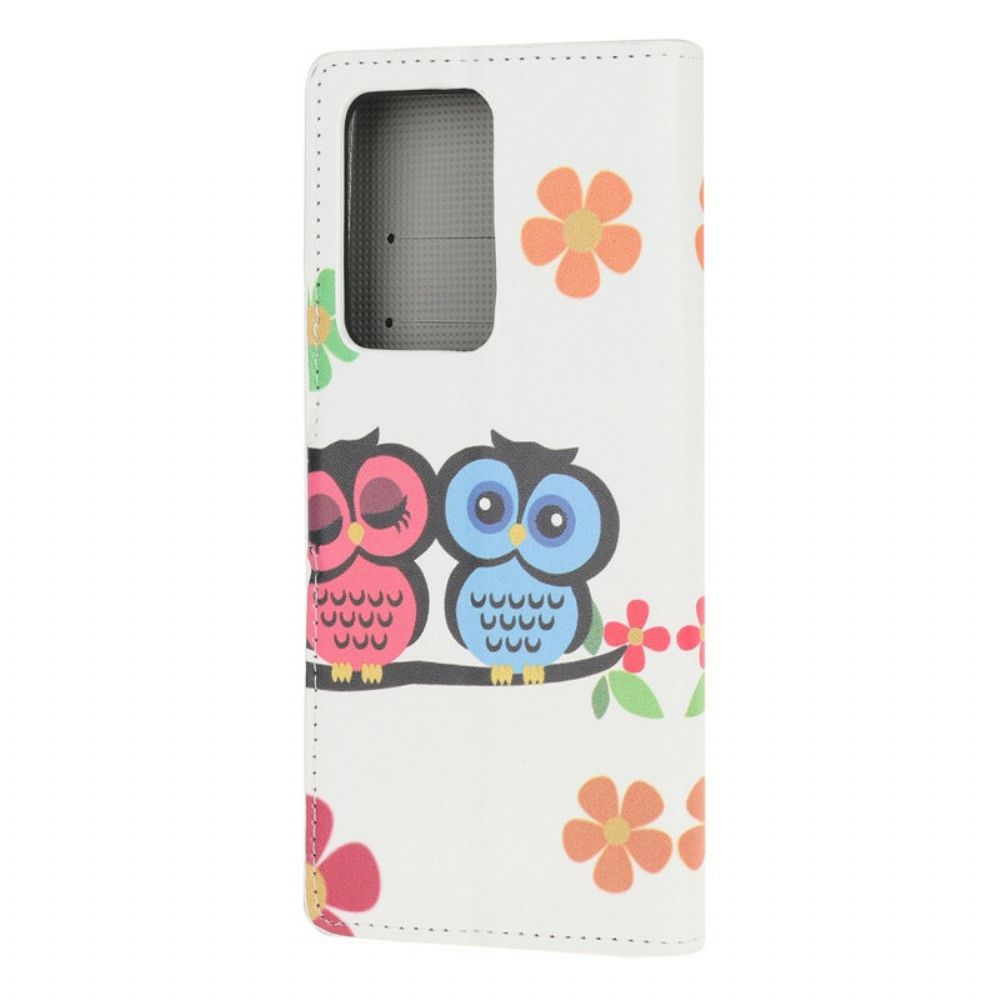 Leren Hoesje voor Samsung Galaxy Note 20 Ultra Paar Uilen