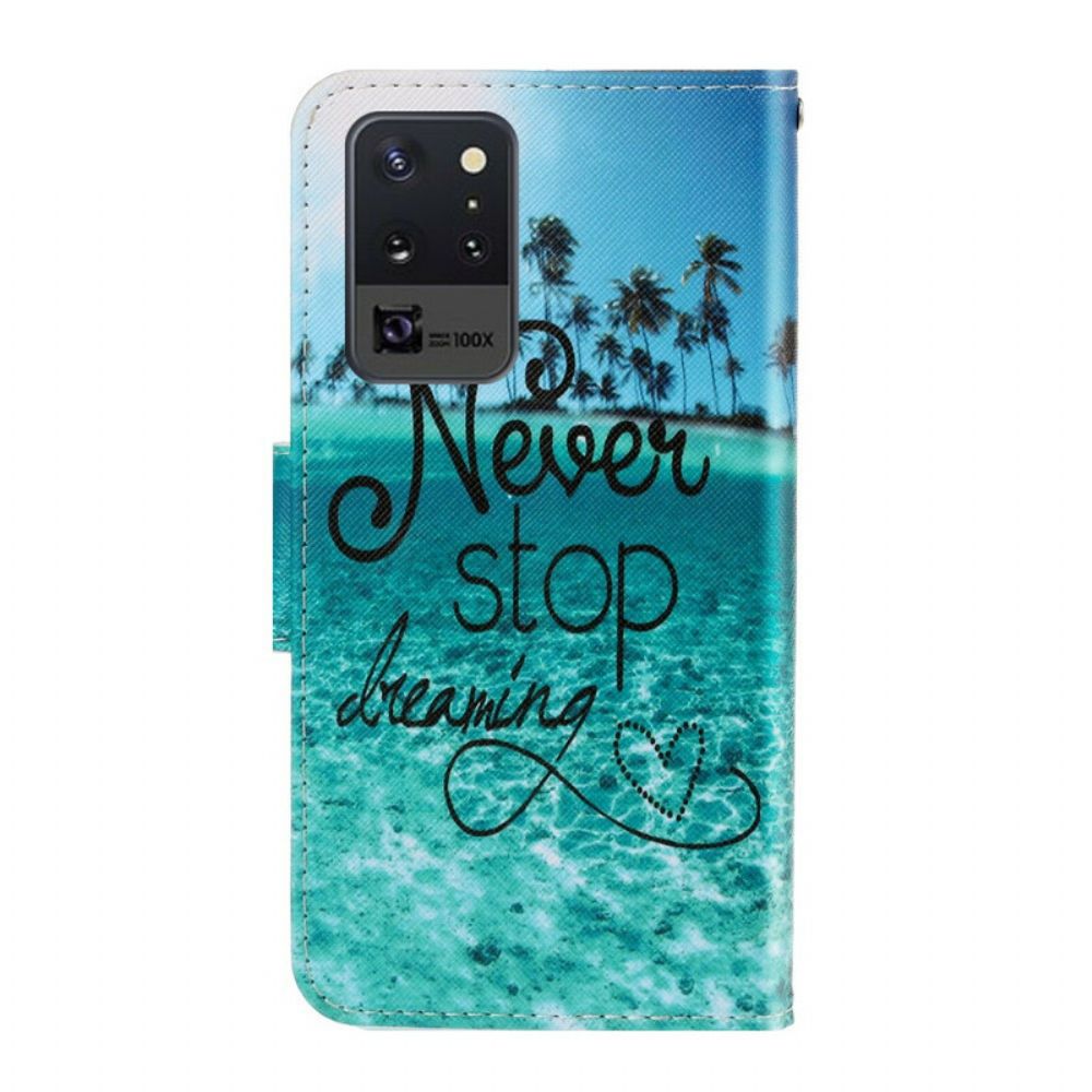 Leren Hoesje voor Samsung Galaxy Note 20 Ultra Stop Nooit Met Dromen Marineblauw