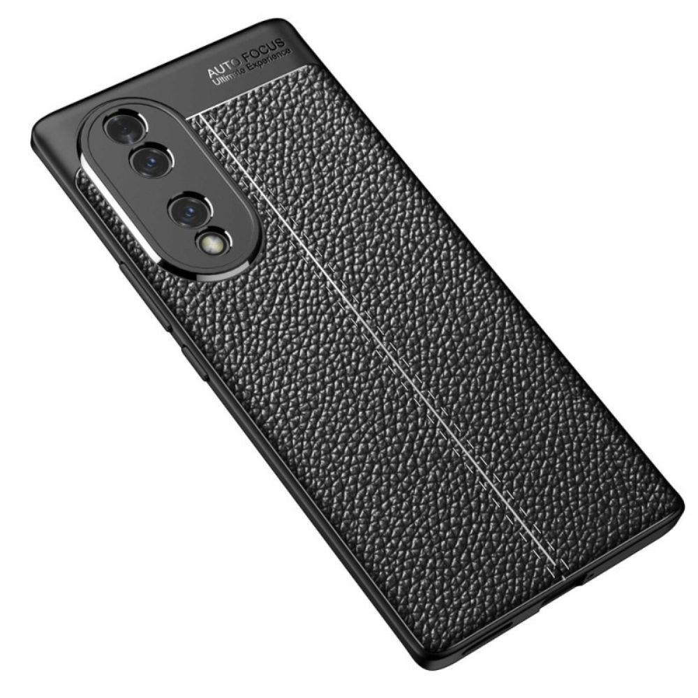 Telefoonhoesje voor Honor 70 Dubbele Lijn Litchi Leder Effect