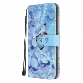 Flip Case voor Huawei P40 Met Ketting Vlinders Met Diamanten Band