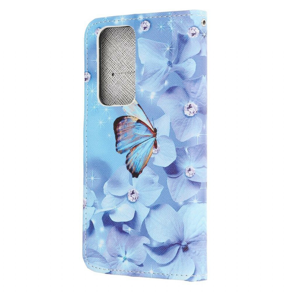 Flip Case voor Huawei P40 Met Ketting Vlinders Met Diamanten Band