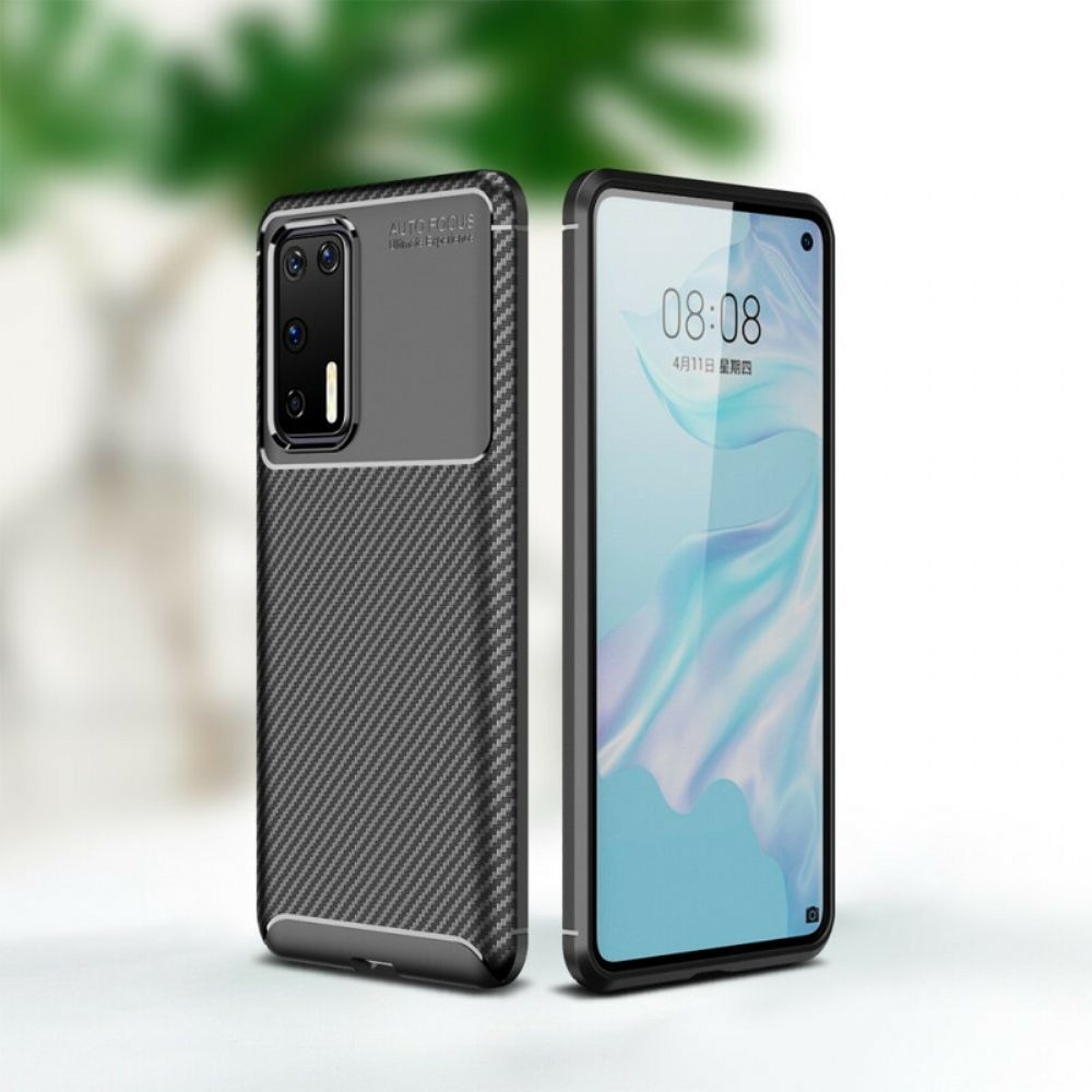 Hoesje voor Huawei P40 Flexibele Koolstofvezeltextuur