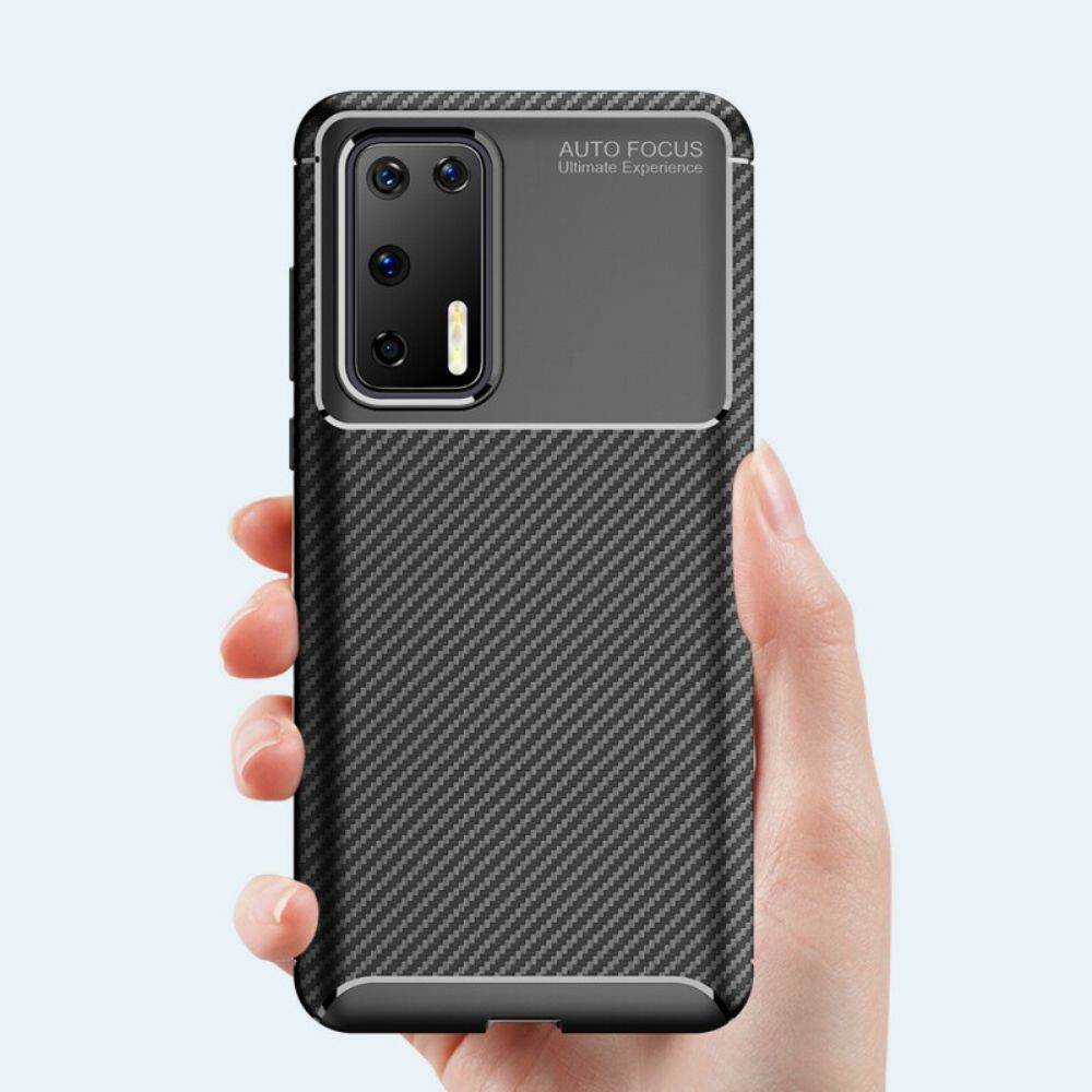 Hoesje voor Huawei P40 Flexibele Koolstofvezeltextuur