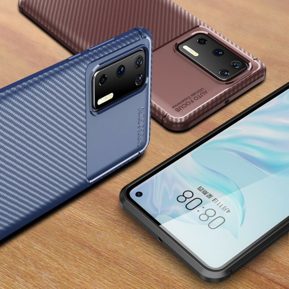 Hoesje voor Huawei P40 Flexibele Koolstofvezeltextuur