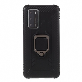 Hoesje voor Huawei P40 Ring En Koolstofvezel