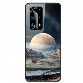 Telefoonhoesje voor Huawei P40 Ruimte Maan Gehard Glas