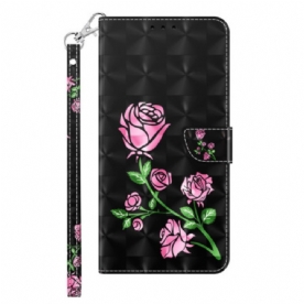 Bescherming Hoesje Samsung Galaxy S24 Ultra 5g Rozenbloemen Met Riempje