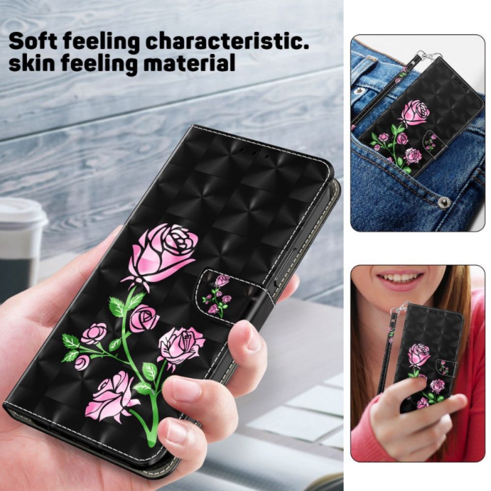 Bescherming Hoesje Samsung Galaxy S24 Ultra 5g Rozenbloemen Met Riempje