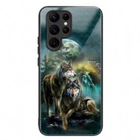 Case Hoesje Samsung Galaxy S24 Ultra 5g Telefoonhoesje Wolven Van Gehard Glas