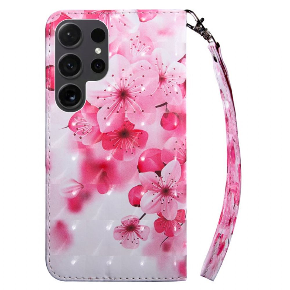 Folio-hoesje Samsung Galaxy S24 Ultra 5g Rode Bloemen Met Riem