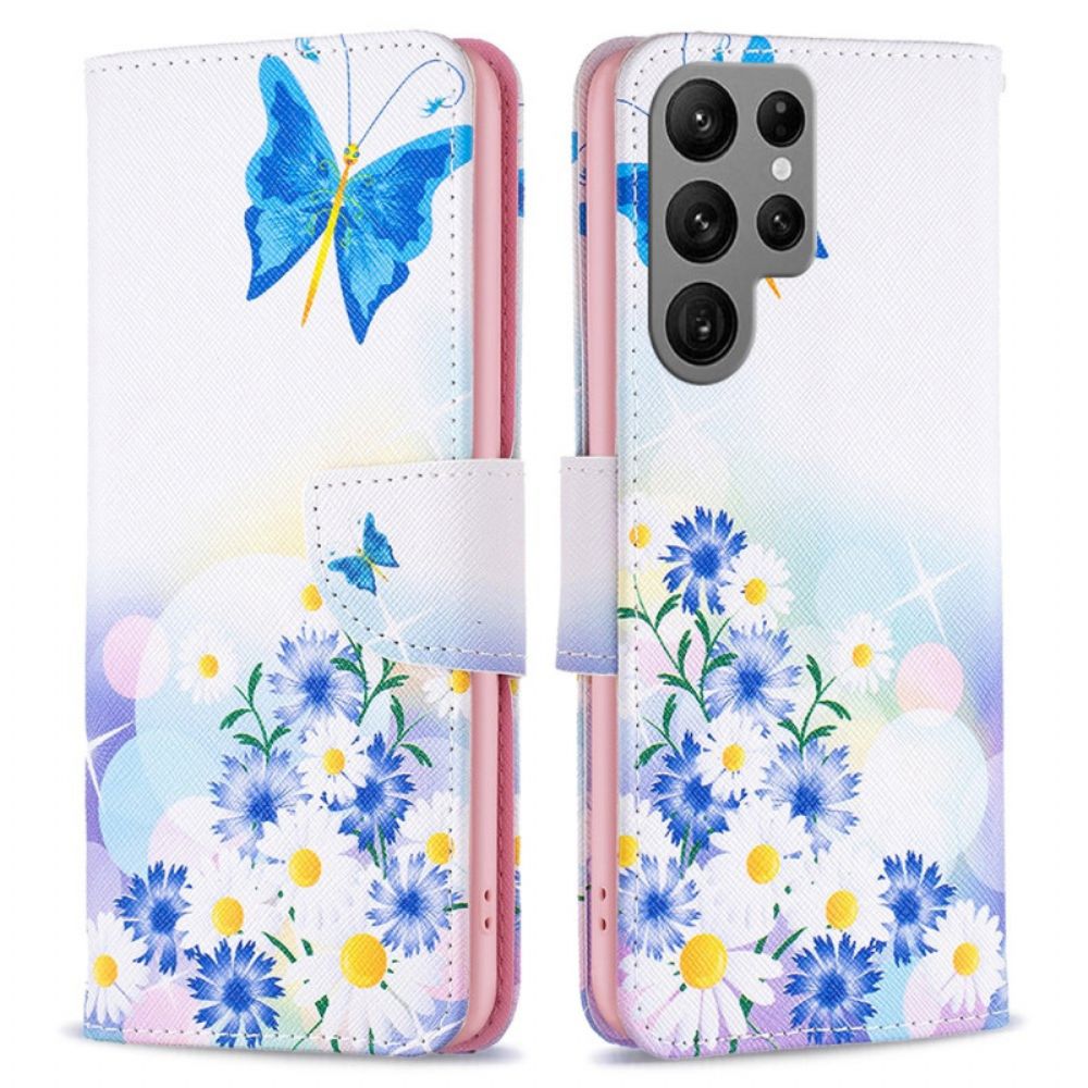 Folio-hoesje Samsung Galaxy S24 Ultra 5g Telefoonhoesje Aquarelvlinders