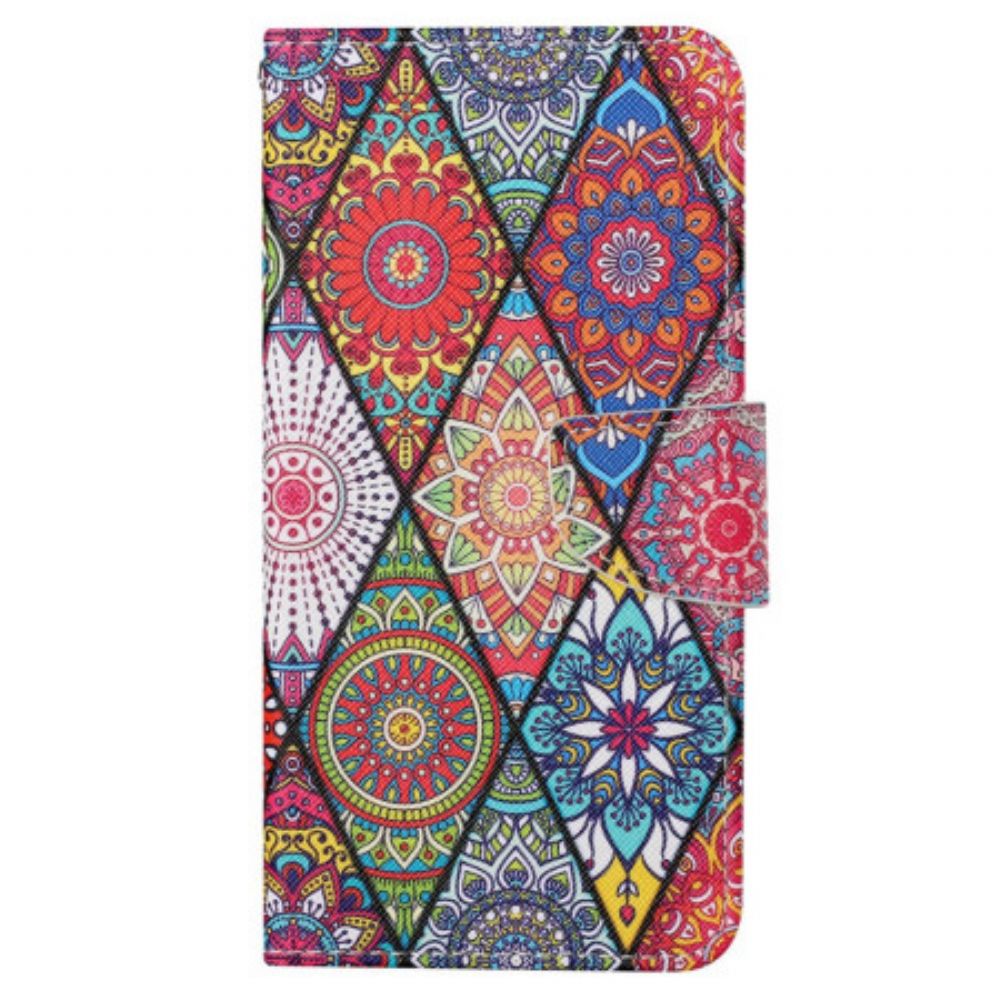 Folio-hoesje Samsung Galaxy S24 Ultra 5g Telefoonhoesje Patchwork Met Riempje