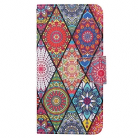 Folio-hoesje Samsung Galaxy S24 Ultra 5g Telefoonhoesje Patchwork Met Riempje