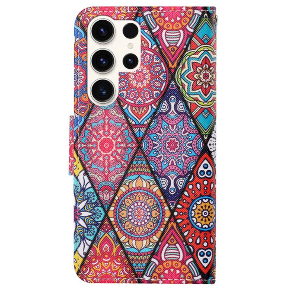 Folio-hoesje Samsung Galaxy S24 Ultra 5g Telefoonhoesje Patchwork Met Riempje