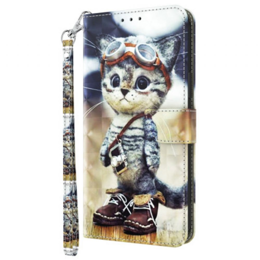 Folio-hoesje Samsung Galaxy S24 Ultra 5g Telefoonhoesje Vliegenier Kat Met Riem