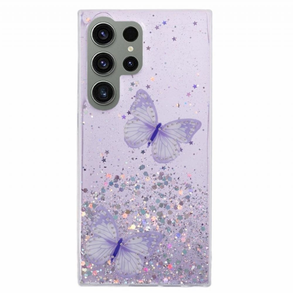 Hoesje Samsung Galaxy S24 Ultra 5g Glitter Met Vlinders