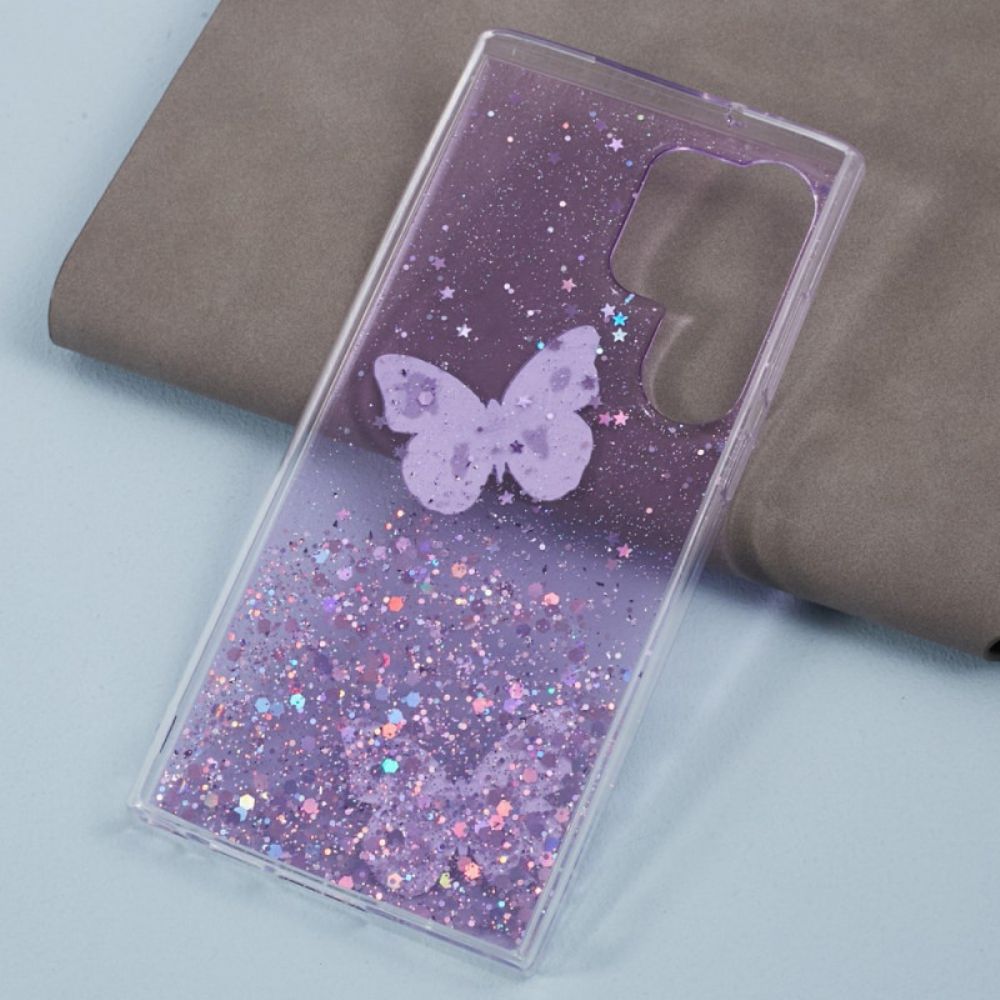 Hoesje Samsung Galaxy S24 Ultra 5g Glitter Met Vlinders