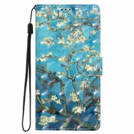 Leren Hoesje Samsung Galaxy S24 Ultra 5g Abrikozenbloemen Met Riempje Bescherming Hoesje