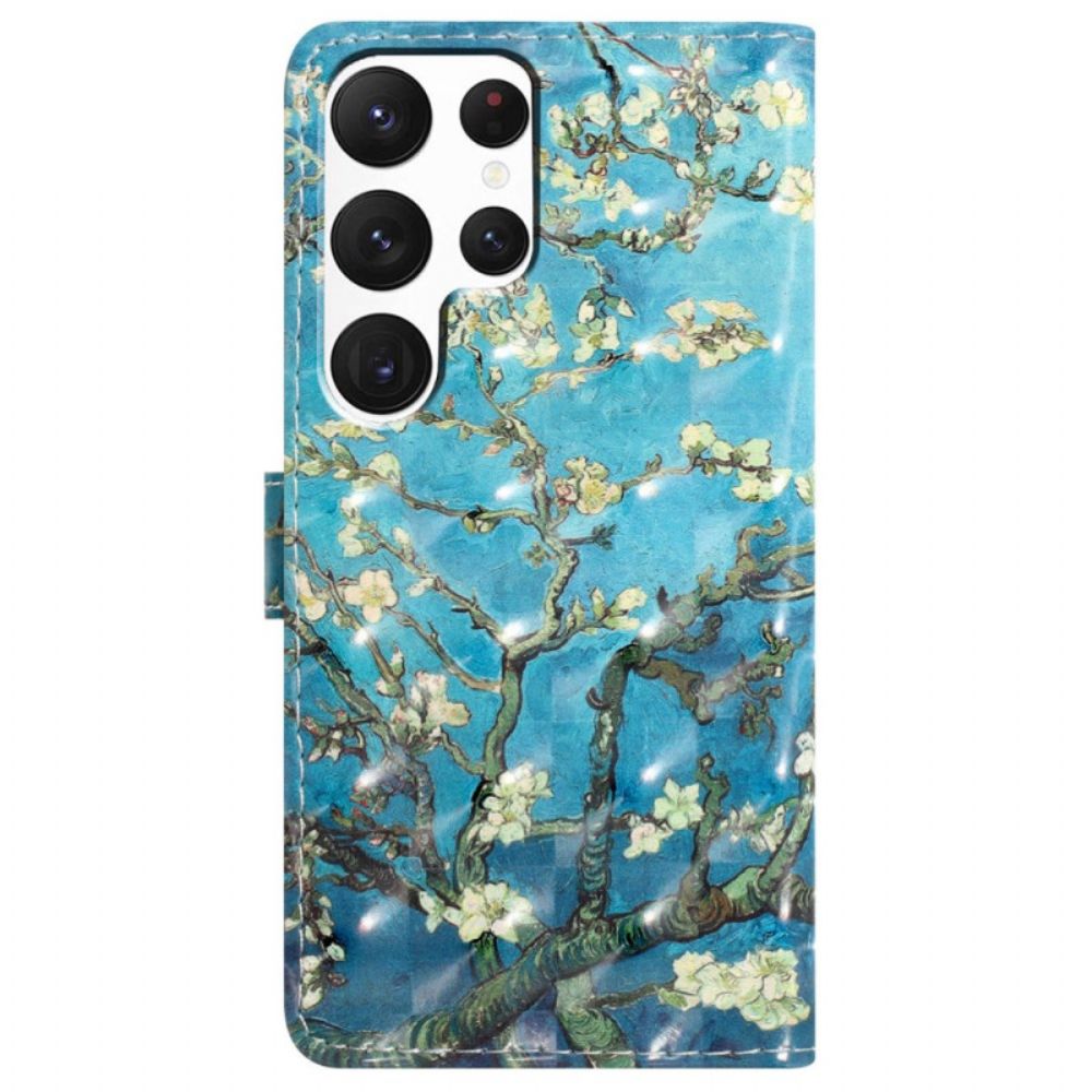 Leren Hoesje Samsung Galaxy S24 Ultra 5g Abrikozenbloemen Met Riempje Bescherming Hoesje