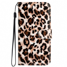 Leren Hoesje Samsung Galaxy S24 Ultra 5g Bandjes Met Luipaardprint Bescherming Hoesje