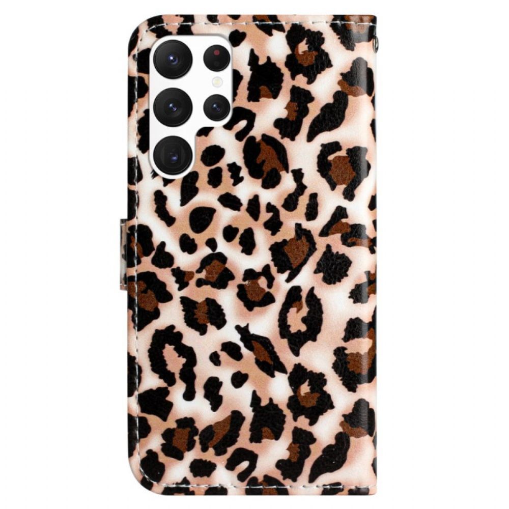 Leren Hoesje Samsung Galaxy S24 Ultra 5g Bandjes Met Luipaardprint Bescherming Hoesje