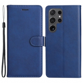 Leren Hoesje Samsung Galaxy S24 Ultra 5g Effen Kleur Met Riem Bescherming Hoesje