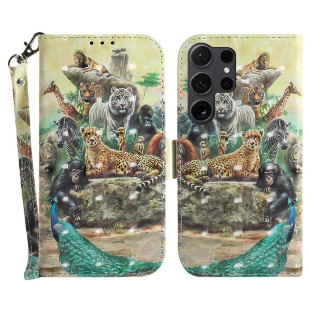 Leren Hoesje Samsung Galaxy S24 Ultra 5g Safaridieren Met Draagkoord