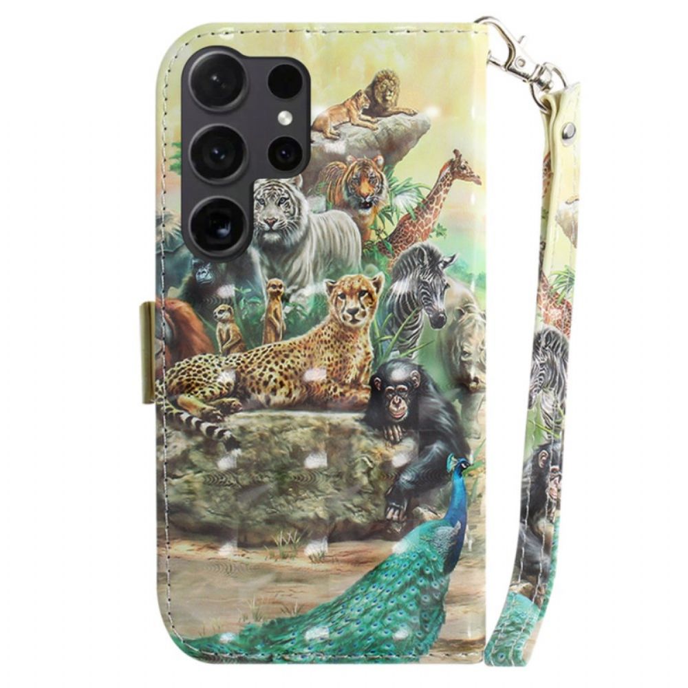 Leren Hoesje Samsung Galaxy S24 Ultra 5g Safaridieren Met Draagkoord