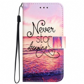 Leren Hoesje Samsung Galaxy S24 Ultra 5g Stop Nooit Met Dromen Met Riem Bescherming Hoesje