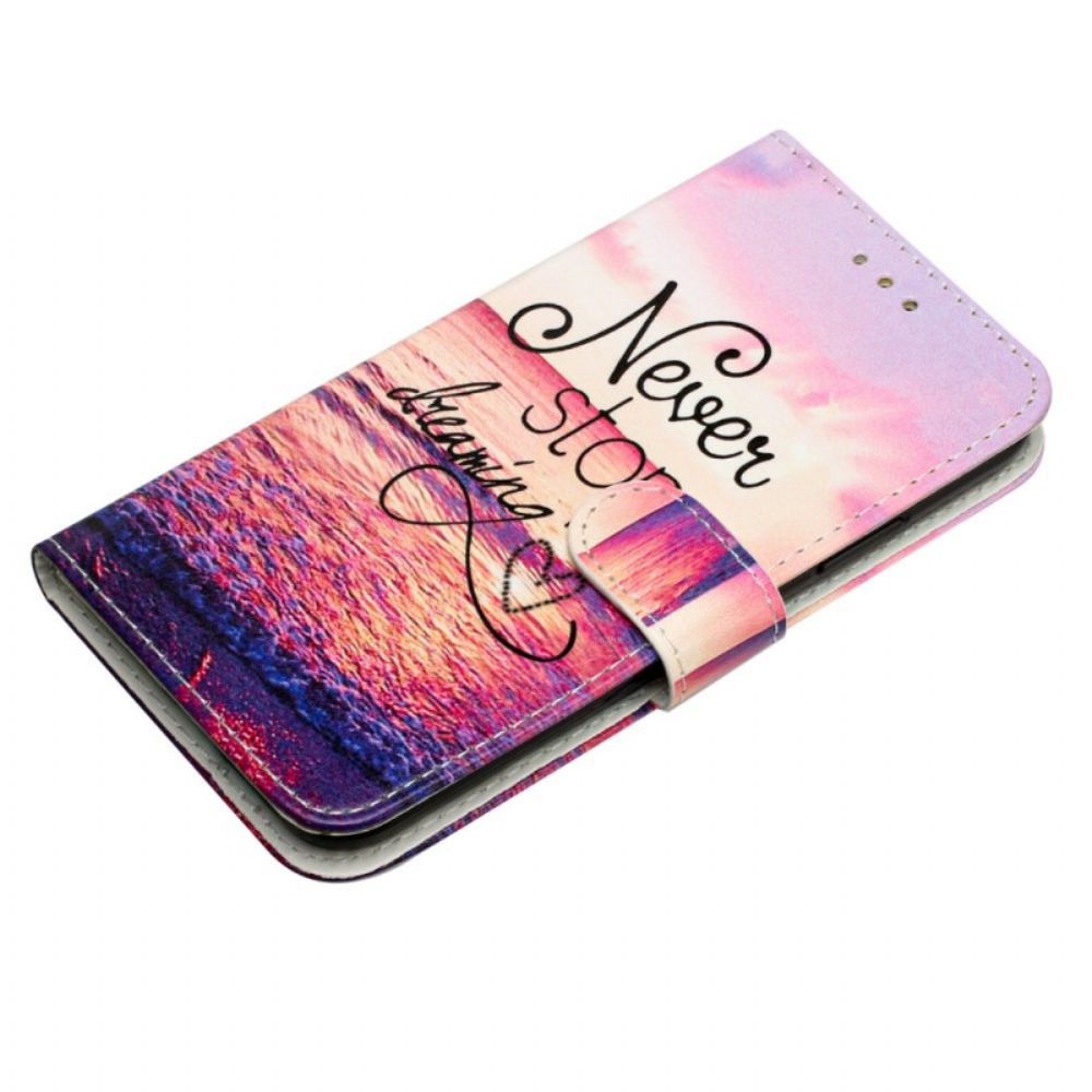 Leren Hoesje Samsung Galaxy S24 Ultra 5g Stop Nooit Met Dromen Met Riem Bescherming Hoesje