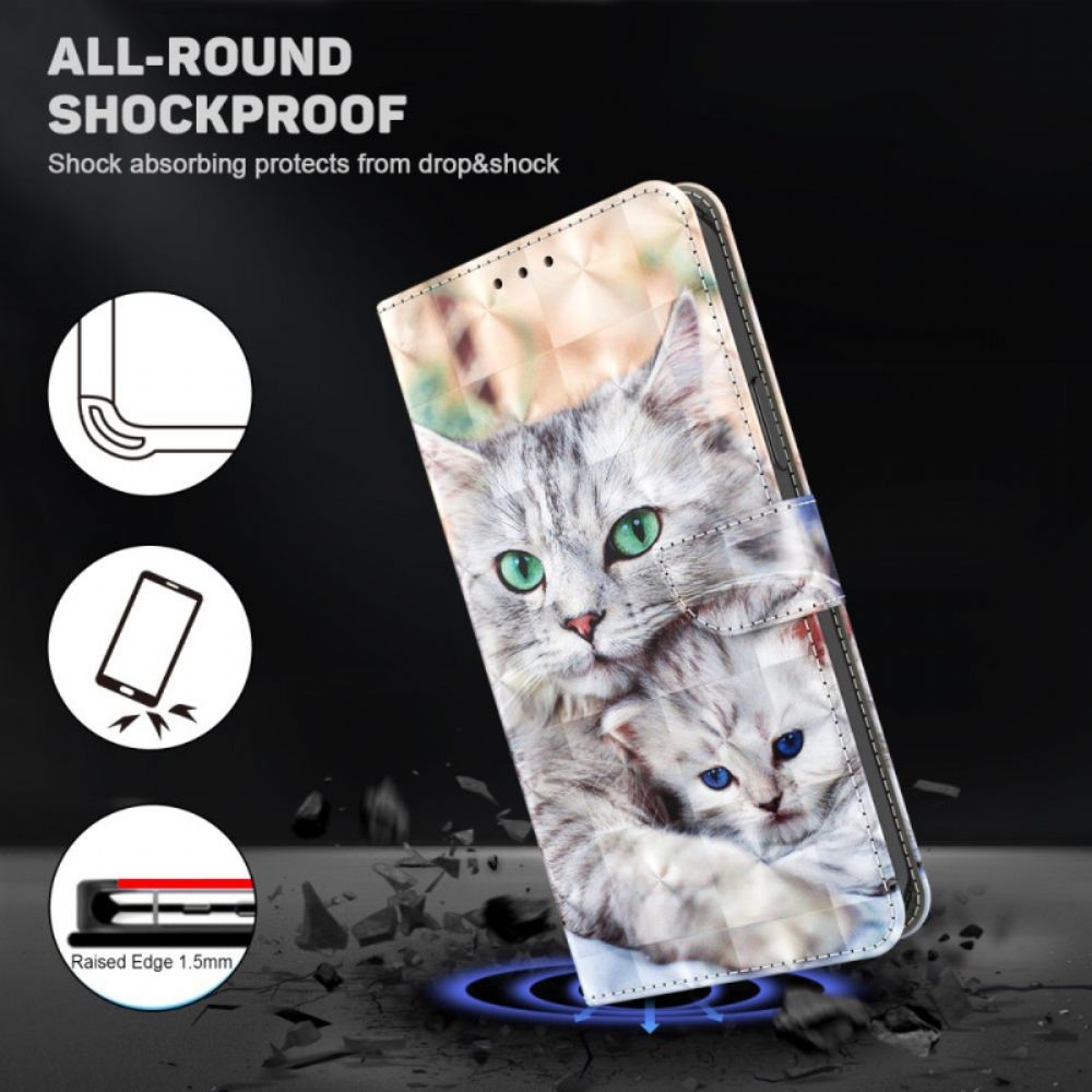 Leren Hoesje Samsung Galaxy S24 Ultra 5g Twee Katten Met Riemen Bescherming Hoesje