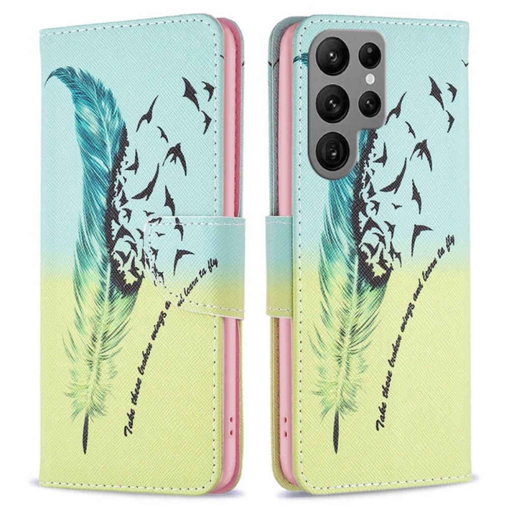 Leren Hoesje Samsung Galaxy S24 Ultra 5g Veren En Vogels Bescherming Hoesje