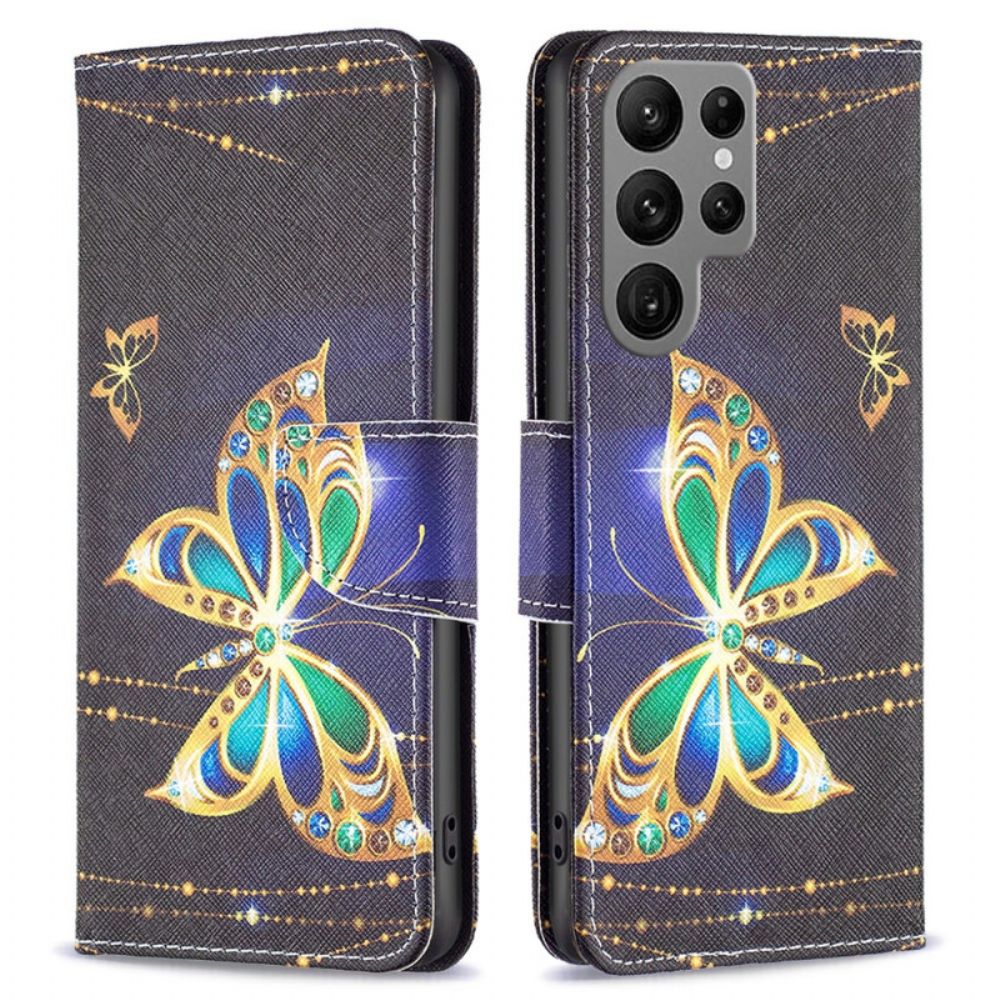 Leren Hoesje Samsung Galaxy S24 Ultra 5g Vlindersieraden Bescherming Hoesje