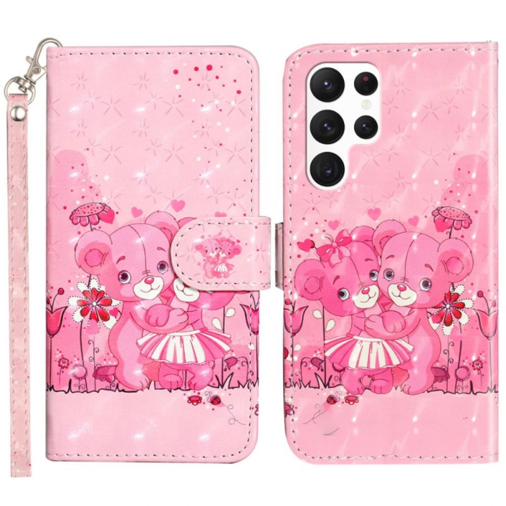 Leren Hoesje Voor Samsung Galaxy S24 Ultra 5g Draagkoordbeertjes