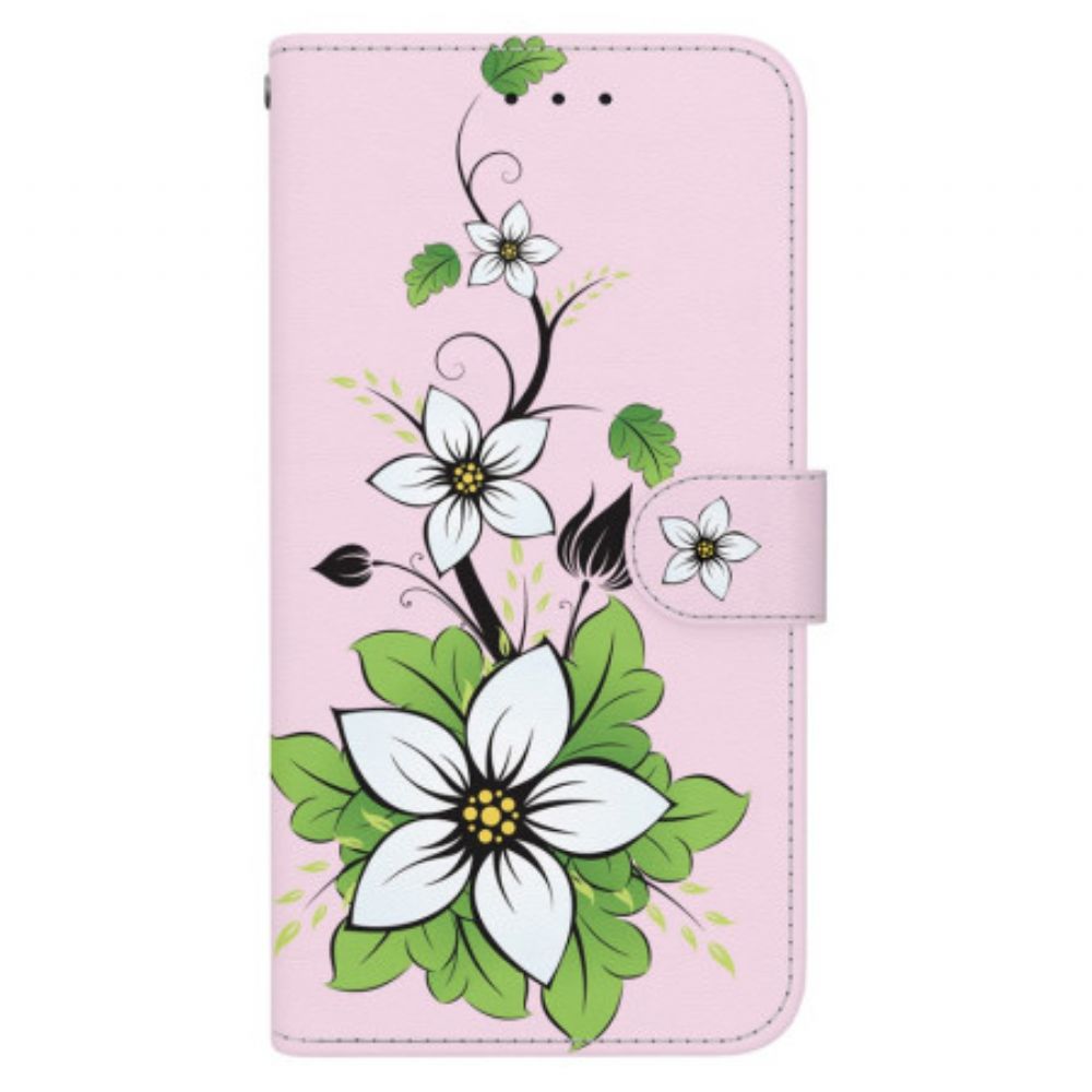 Leren Hoesje Voor Samsung Galaxy S24 Ultra 5g Lelie Met Riempje