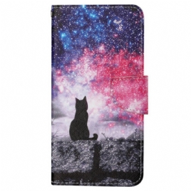 Leren Hoesje Voor Samsung Galaxy S24 Ultra 5g Sterrenhemel En Draagkoord Cat