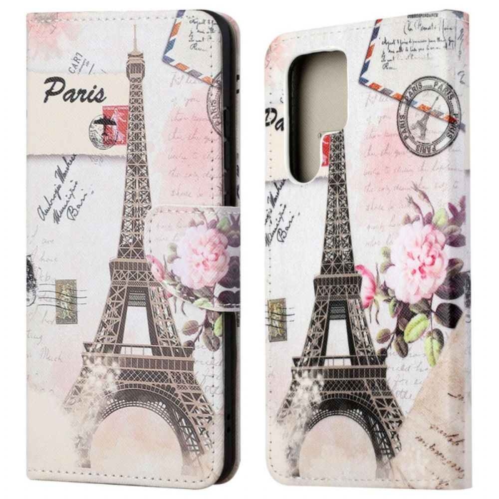 Leren Hoesje Voor Samsung Galaxy S24 Ultra 5g Vintage Eiffeltoren