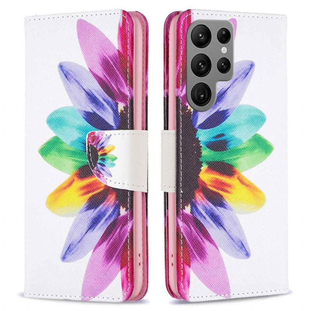 Leren Hoesje Voor Samsung Galaxy S24 Ultra 5g Waterverfbloem