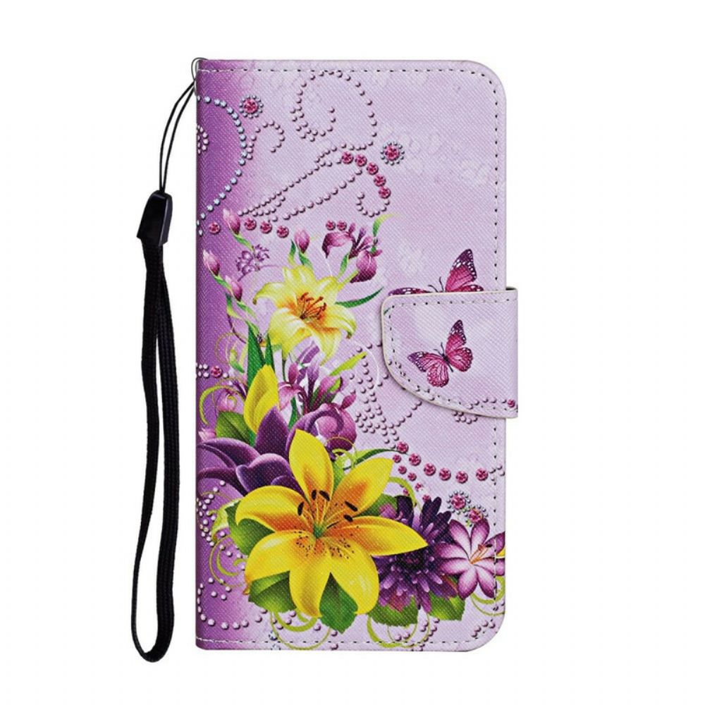 Folio-hoesje voor iPhone 12 Pro Max Meesterlijke Bloemen Met Riem